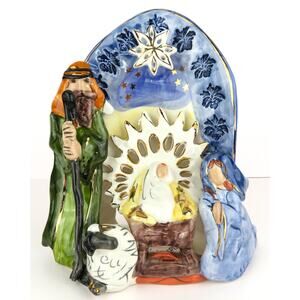 Blue Sky Clayworks Nativity T-lite Ceramic Candle Holder by Heather Goldminc